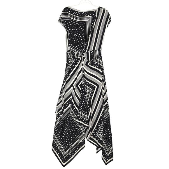 CO Collections Silk Maxi Dress Black White Geometric Handkerchief Hem Runway NWT - Picture 3 of 14